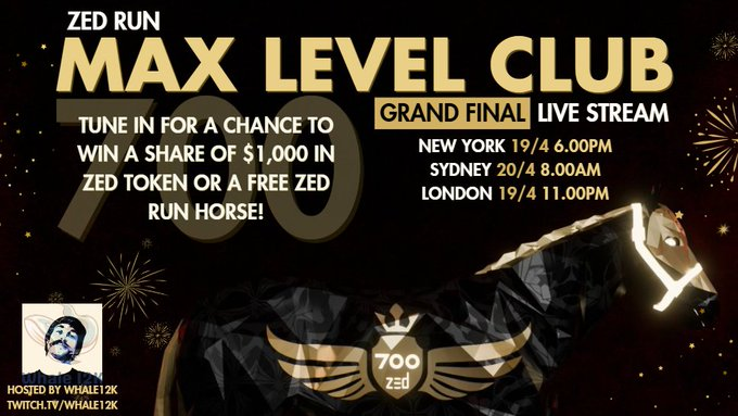 We have a massive day tomorrow ! The @zed_run Level 700 Club Grand Final ! Come tune in, support and cheer on all the stables that have made it this far ! I will be raffling off $1000 USD in $ZED Tokens and a UUU Exclusive donated by @KaijuRacing !