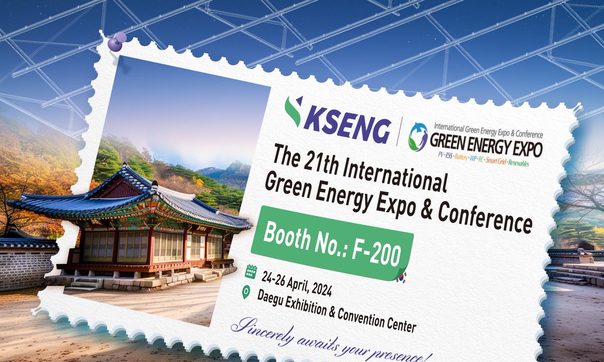 KsengSolar's tweet image. 🔔과성은 4월 24일부터 26일까지 대구에서 열리는 그린 에너지 엑스포 &amp;amp; 컨퍼런스에 여러분을 초대합니다! 부스📍 F-200에서 Kseng의 고품질 제품과 서비스를 직접 경험하시고 한국 지붕을 위한 맞춤형 태양광 시스템을 살피어보세요. 다음 주에 만나요!

#Solarrack #Solarmount