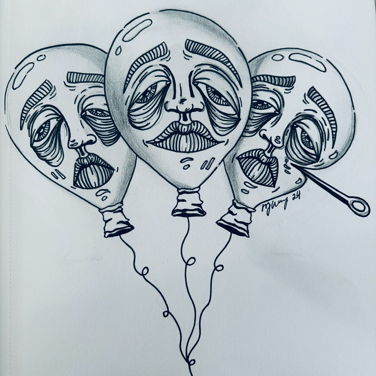 float together. pencil & micron pen 🎈♡
