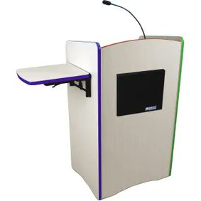 Our multimedia podiums not only feature a large workspace and plenty of storage, but they are available in custom colors and trim banding – easy to match your desks, chairs, or school colors! ampli.com/lecterns-and-p…