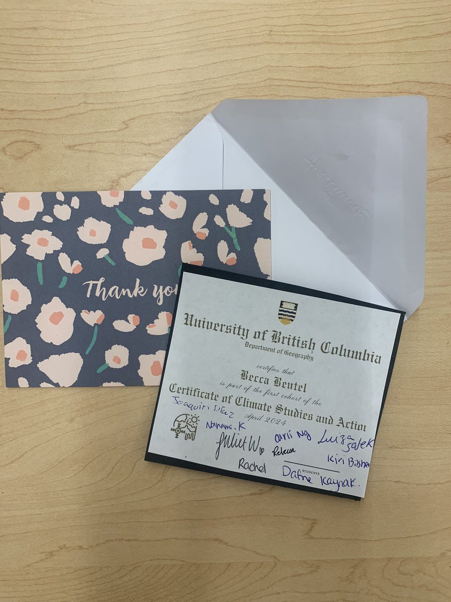 BeutelBecca's tweet photo. Last week was the last class for @UBCgeog’s first cohort of the certificate in climate studies and action and the students made everyone (including the teaching team 🥹🥹🥹) TINY GRADUATION CAPS AND DIPLOMAS https://t.co/6eJ6aHg0Ps
