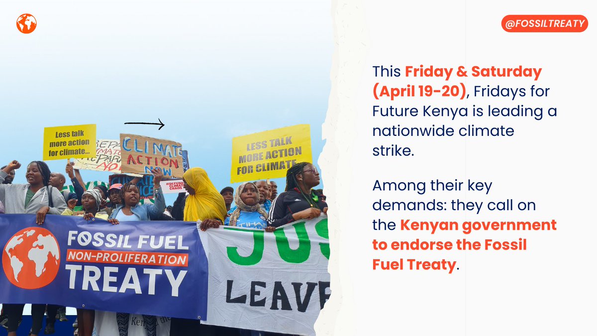 Young organizers in Kenya are striking for a #FossilFuelTreaty 📢🇰🇪

@fridays_kenya, Kenya’s chapter of the global @Fridays4future movement, is gearing up for a series of major actions this weekend. 🧵

#ClimateJusticeNow