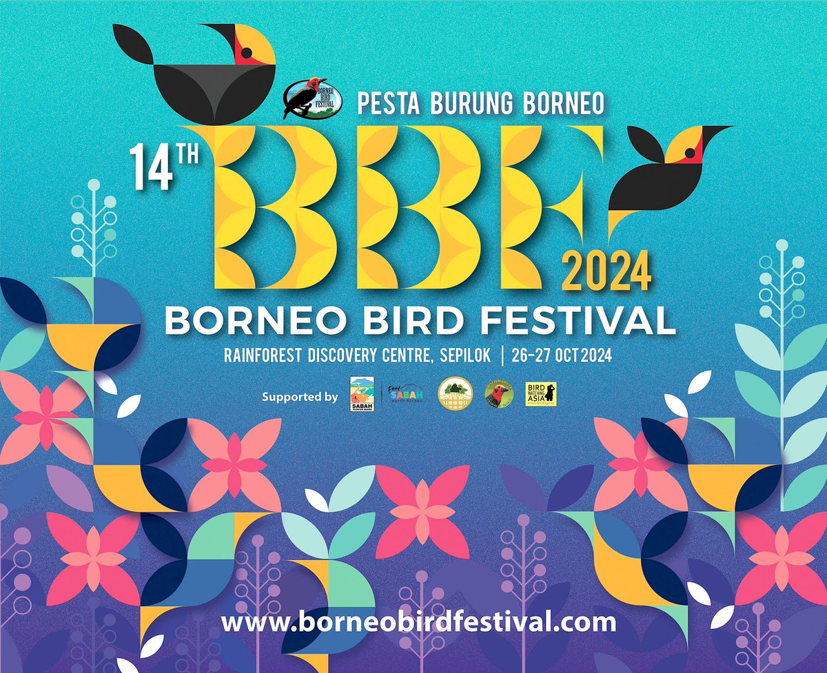 sabahtourism's tweet photo. The 14th Borneo Bird Festival will be happening on the 26 - 27 October 2024 at Rainforest Discovery Centre, Sepilok, Sandakan.

Don't miss this feathered festival—mark your calendars now.

Visit https://t.co/Wk6arfYIbI for more information. https://t.co/p8T2BnK2AH