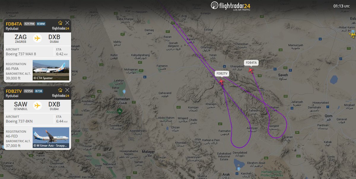 Two flights over #Iran bound for Dubai turning around.