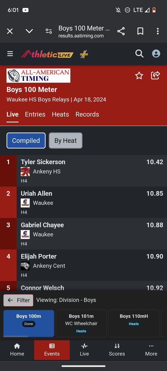 tylersickerson's tweet photo. 10.42 100m PR‼️ #3 in IA history &amp; new school record. @jordan_mullen @Hawk_TF https://t.co/hBLpOv34fI