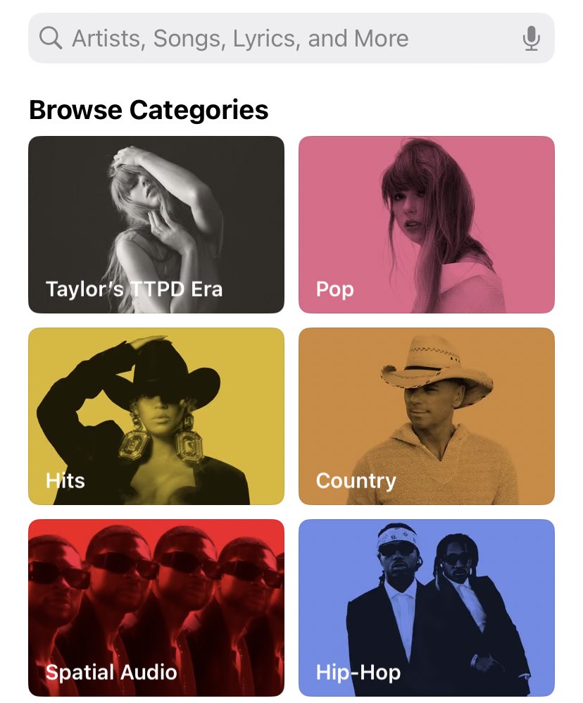 Taylor Swift becomes the first artist ever to get their own category in the “Search” tab on <a href="/AppleMusic/">Apple Music</a> 

- She is also featured on the “Pop” category