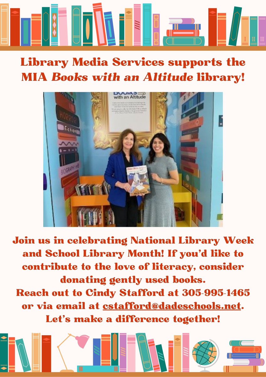 Updated Post
@MDCPS Library Media Services expresses gratitude to community partners who champion literacy! Kudos to @iflymia & @MiamiDadeCounty for its Books with an Altitude free lending library, catering to travelers. #HowILibrary #NationalLibraryWeek
#ReadOnTheGo