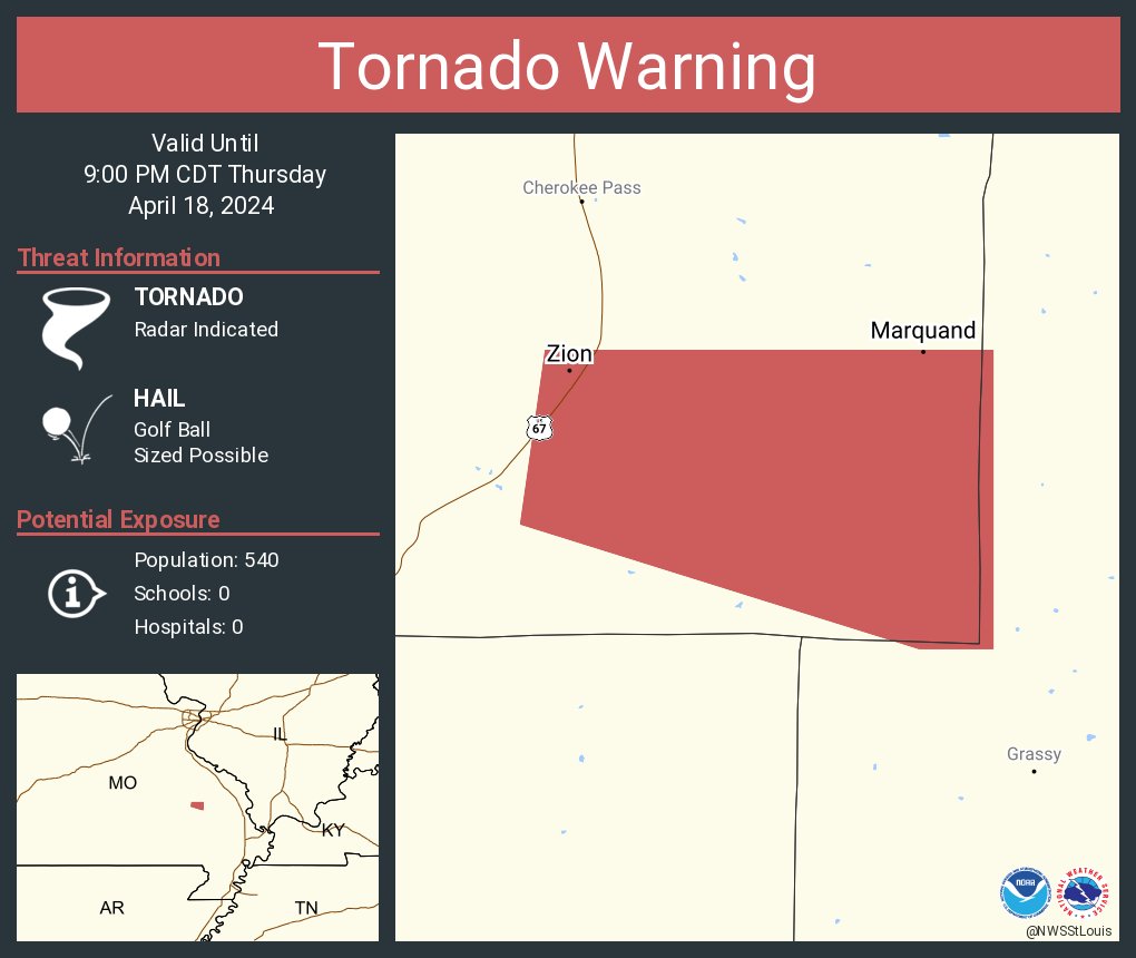 Tornado Warning including Marquand MO and Zion MO until 9:00 PM CDT