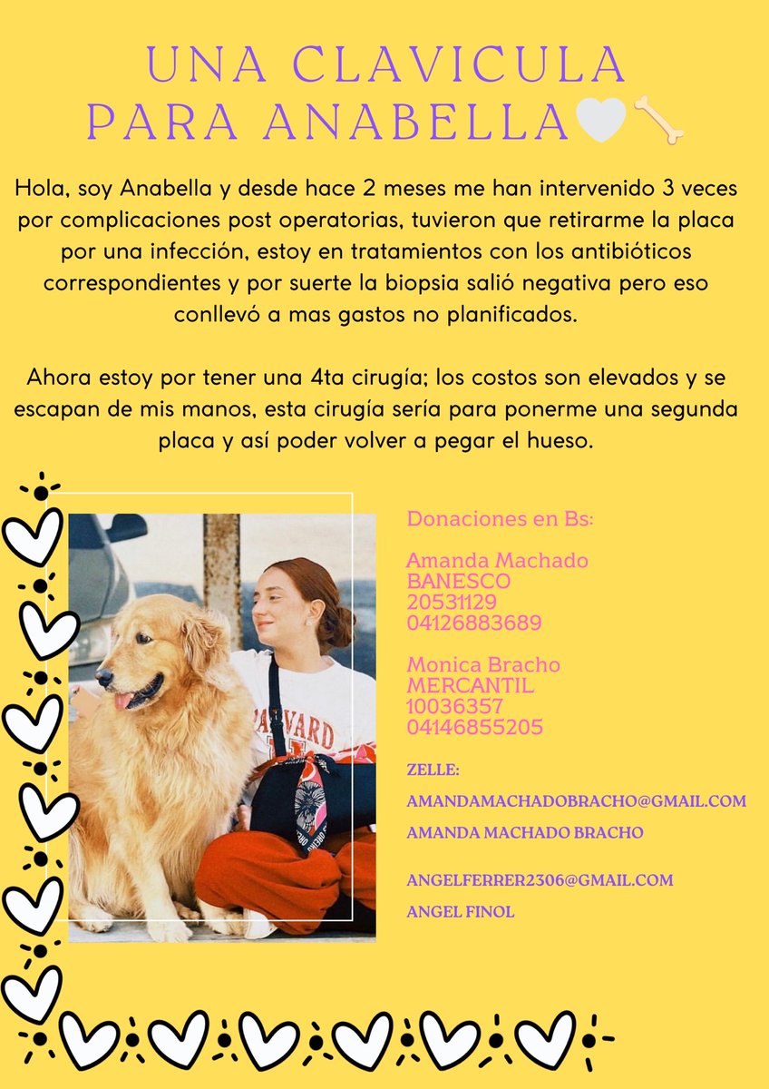 Holiss, estoy necesitando ayuda para cubrir los gastos de la 4ta operación que me harán en la clavícula, cualquier aporte, oración o con compartir, es de muchísima ayuda 💛
Gracias! Y por supuesto #alegría