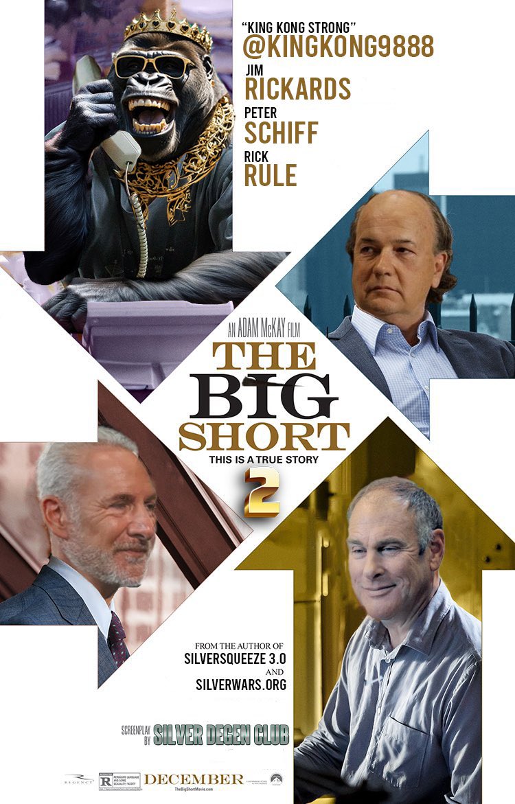 A new movie is coming out! “THE BIG SHORT 2” Starring THE KING KONG @KingKong9888 RICKARDS @JamesGRickards SCHIFF @PeterSchiff RULE @RealRickRule WE SHORT BY BUYING #GOLD AND #SILVER! THIS IS THE BIG ONE BOYZ! 😅😅😅🔥 Thank you @SilverDegenClub for this awesome pic.…