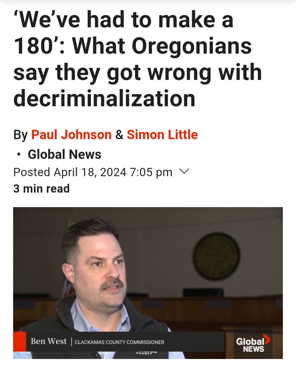 Oregon's decriminalization failed. I am proud of our work to end the harmful experiment and implement a recovery-focused approach in @clackamascounty. To my friends in Canada - end decriminalization, it only gets worse. globalnews.ca/news/10432908/…