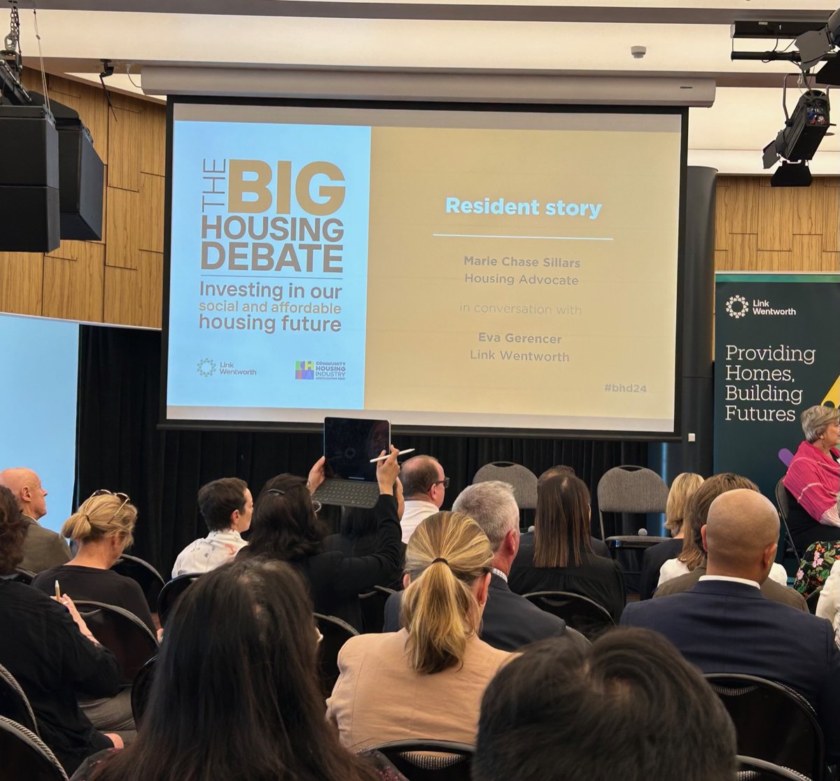 “Housing impacts health. We can do better, we are a rich country, we shouldn’t have any homelessness.”
Uncle Michael West makes us welcome to Wallumattagal Country The Big Housing Debate today. #bhd24 #CHIA
