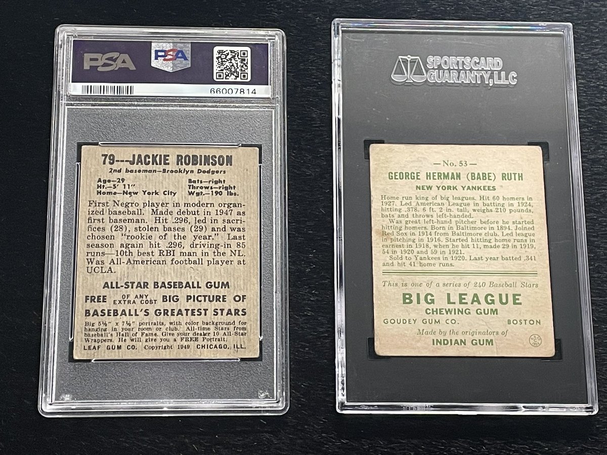 Last but definitely not least. The tag team due of Jackie and Babe… 48 Leaf Jackie PSA 3 $12,000 shipped overnight 33 Goudey Ruth SGC 2 $11,000 shipped overnight