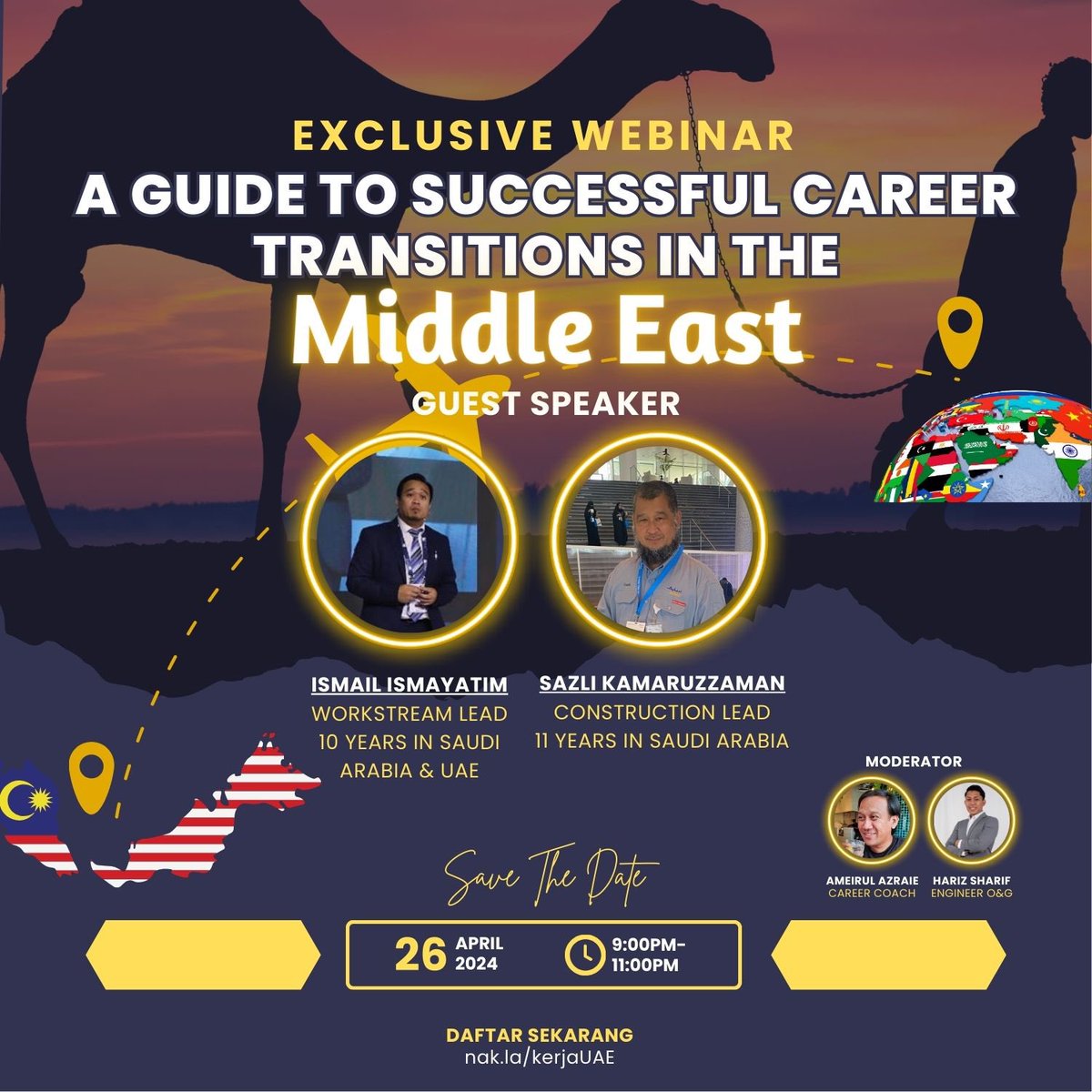 Saya ada tanam impian nak merasa kerja di Middle East tapi taktau cara sebab taktau nak refer siapa. Haritu @AmeirulAzraie cakap ada networking dari beliau sudi nak share pengalaman kerja di sana lebih 10 tahun. Saya rasa sharing ni sangat mahal dan taknak tau sorang jadi saya…