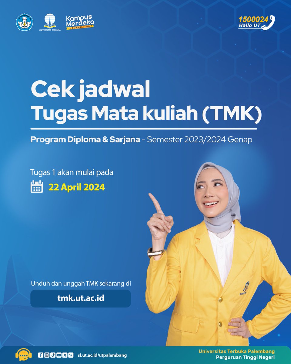 utpalembang's tweet photo. Jangan terlewat Tugas Mata Kuliah (TMK)

Informasi pendaftaran, program studi dan akreditasi serta biaya pendidikan di https://t.co/pW1mK3rVIj

#kuliahonline #kuliahluarnegeri #universitasterbuka #utpalembang #infout #kuliahsambilkerja #sumsel #palembang #kampusnegeri https://t.co/LLWxP6tOFl