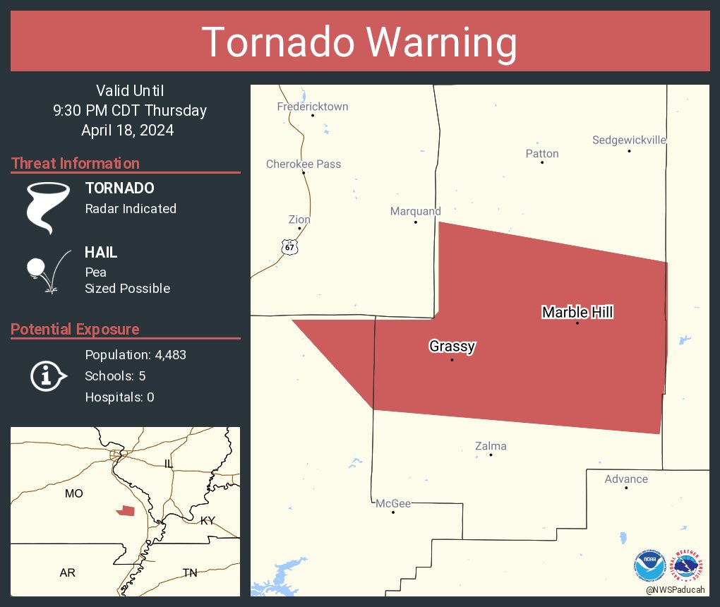 Tornado Warning including Marble Hill MO, Glen Allen MO and Grassy MO until 9:30 PM CDT
