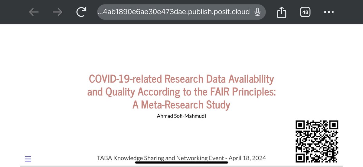Today, I presented the results of our meta-research study on the FAIRness of COVID-19-related research data at The Applied Biostatistics Association (TABA) knowledge sharing and networking event at Roche Canada.
