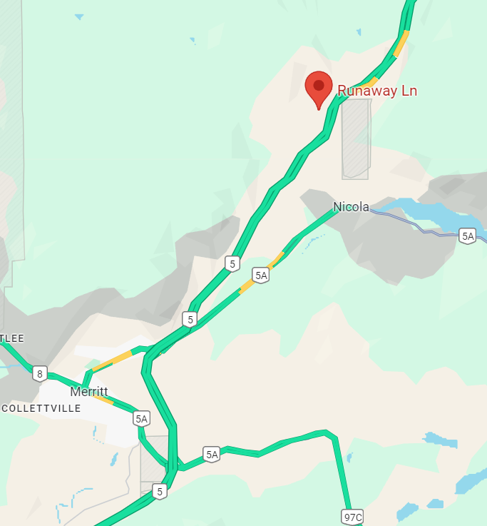 📡#BCHwy5 - Reports of a vehicle stall at the Runaway Lane north of #MerrittBC blocking a southbound lane. Crews en route. Expect delays.