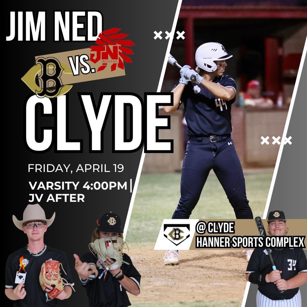 🚨Time Change🚨 The varsity game between Clyde and Jim Ned for tomorrow (Friday 19) will be at 4:00pm @ The Hanner Sports Complex in Clyde. Teacher appreciation will take place before the game and little league night will be after the varsity game. JV after!