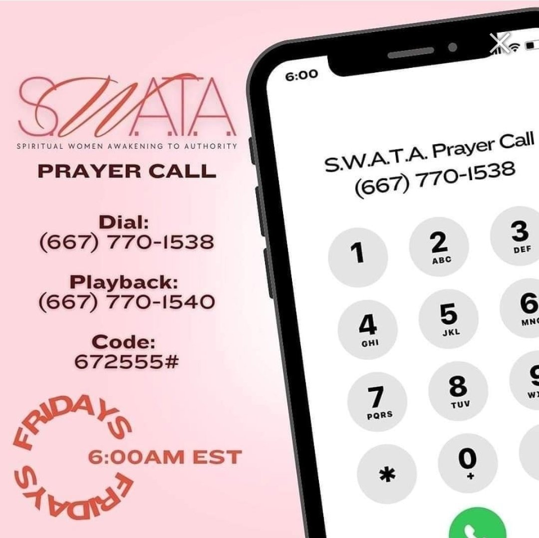iamswata's tweet photo. Start your Friday and weekend off right with prayer! Meet us at 6am and bring everything you have been going through this week with you! #SWATAPrays #PrayerIsBetterTogether #LeaveItOnThePhoneLine https://t.co/bNSyjBIfpQ