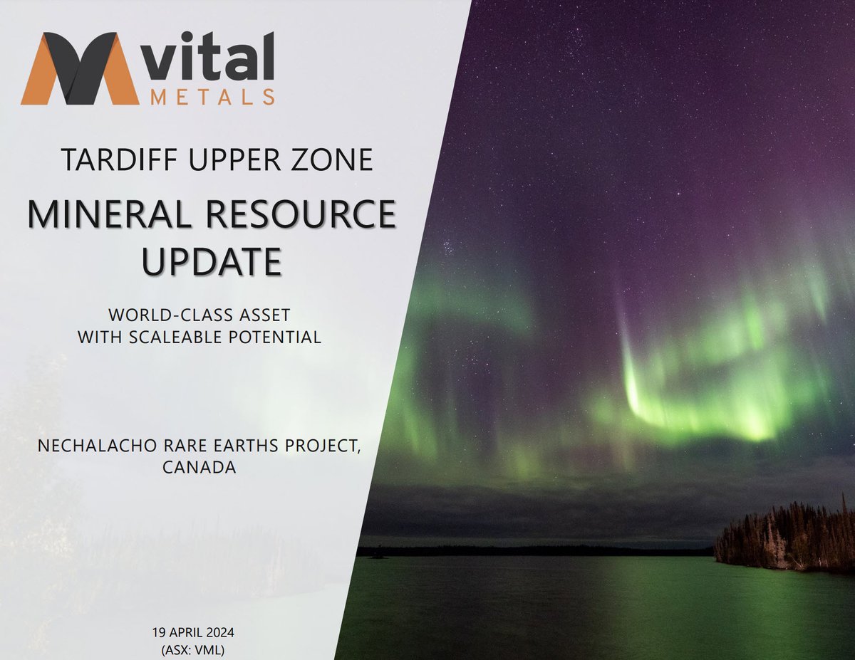 Company Presentation - April 2024
Mineral #Resource Update - 'World-class Asset with Scaleable Potential, Nechalacho #RareEarths Project, #Canada.'

View the full $VML Presentation here: wcsecure.weblink.com.au/pdf/VML/027973… 

$VTMXF #ASX #ASXnews #REE