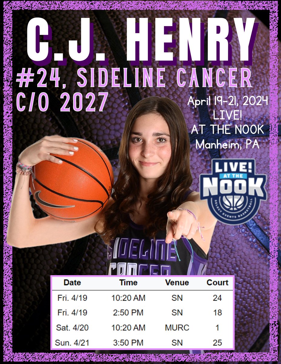 Can’t wait to get back on the court this weekend in Manheim, PA at Spooky Nook and @millersvilleu !! Hope to see you there! @ICAN_basketball @sideline_cancer #sidelinecancer #liveatthenook