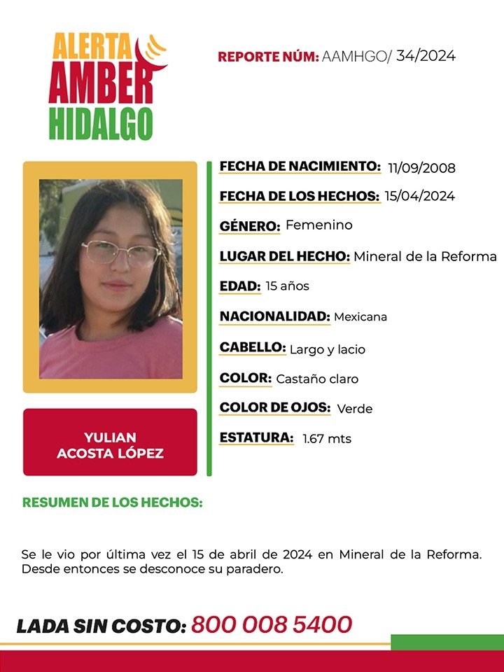 AztecaNoticias's tweet photo. #AlertaAMBER | Indira y Yulian Acosta López están desaparecidas; fueron vistas por última vez el pasado 15 de abril en Mineral de la Reforma, #Hidalgo

Ayúdalas a volver a casa. Tu colaboración puede hacer la diferencia. https://t.co/sBbeJoC78F