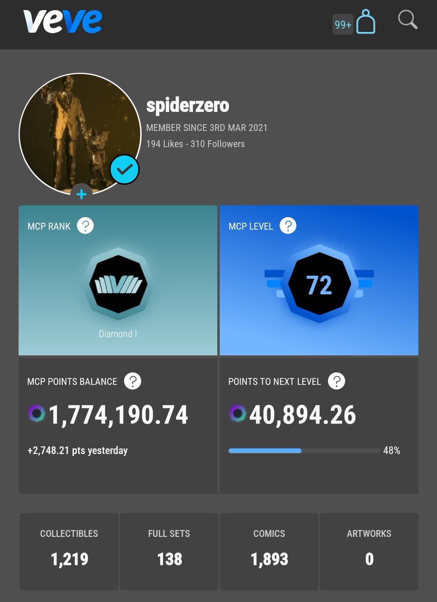 spiderzero06's tweet photo. My collection currently consists of over 3100 comics/collectibles and 138 complete sets, not counting duplicate sets or comic sets on #veve #digitalcomics #digitalcollectibles #NFT #vevecomics #mastercollector #collector #mcp #vevefam @veve_official @veve_comics https://t.co/MHYiSXjbKT