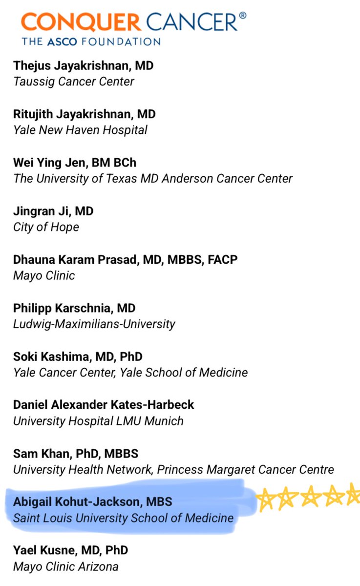 Congrats to ⭐️ <a href="/slusom/">SLU Medicine</a> medical student <a href="/Abby_KJ/">Abby Kohut-Jackson</a> for being selected for a prestigious <a href="/ConquerCancerFd/">Conquer Cancer, the ASCO Foundation</a> #MeritAward for #ASCO24!!

Get ready to see some great work on how state-level public policy can affect cancer stage at diagnosis.