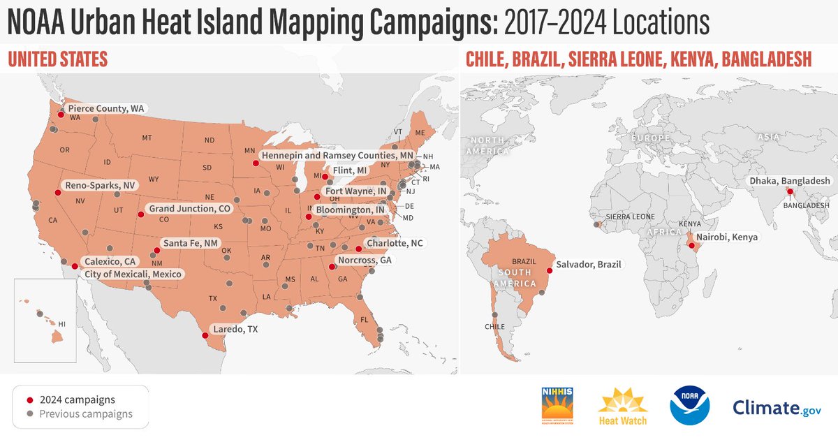 We're excited to announce that Fort Wayne, IN will be part of a global urban heat island mapping project this summer! @NOAA will be working with @HeatGov and @CAPAstrategies to map heat inequities in 18 cities! Find out more in the official press release: noaa.gov/news-release/f…