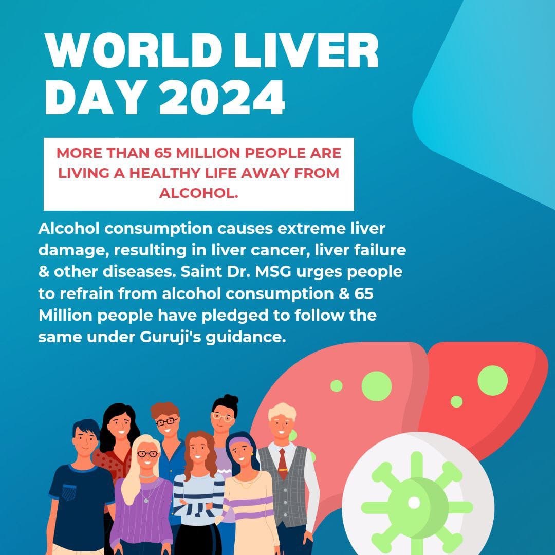 SatinderSi48547's tweet photo. #Spiritual Guru Saint Dr MSG insan says consumption of alcohol and nonvegetarian food causes severe liver related disease to a person. So on occasion of Liver World day take a vow of don't use the alcohol and nonvegetarian food from today. https://t.co/NtS4xJClxM