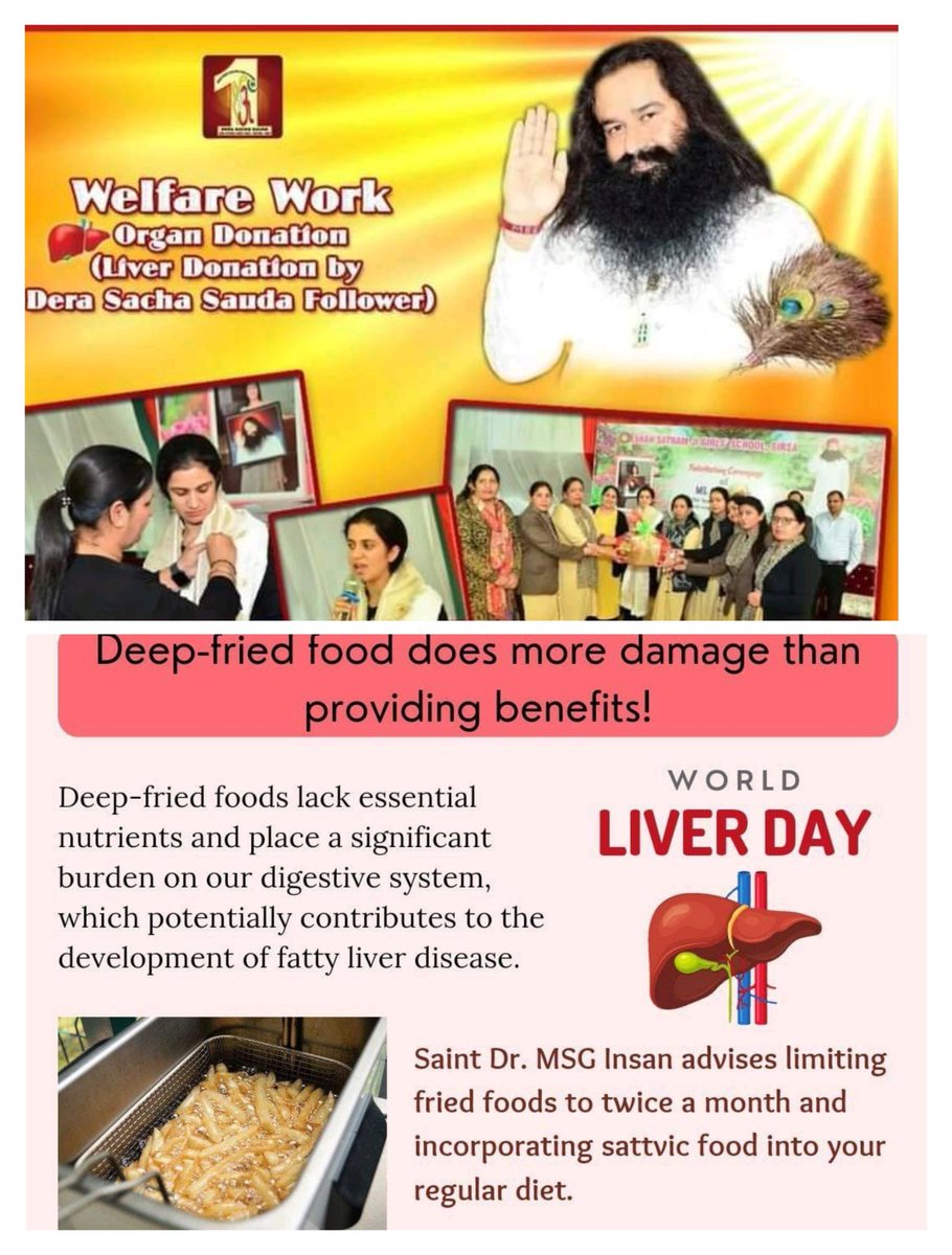 Liver is an important part of the body To increase awareness about prevention of diseases #WorldLiverDay is celebrated every year on 19th April Saint Dr MSG Insan tells that to keep the liver healthy adopt  healthy lifestyle Avoid fried foods alcohol and eat only vegetarian food