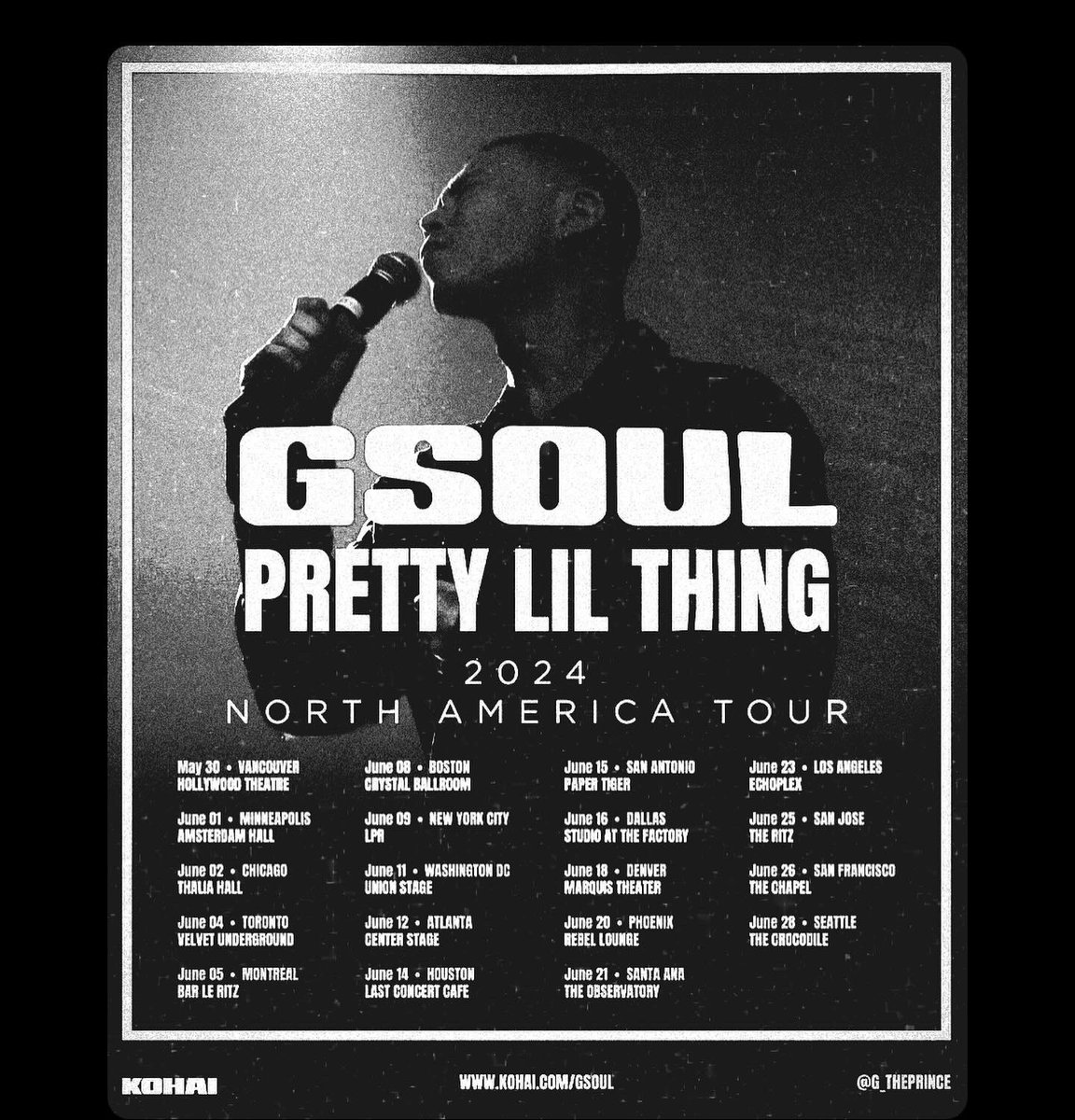 kpoptouralerts's tweet image. #GSOUL is going on his #PRETTYLILTHINGTOUR this 2024! Don’t miss your chance to see him perform live!
#KTOUR #KARTIST #KOREANMUSICARTIST #KRNB