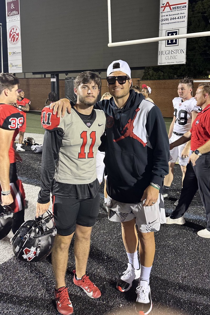 baylintrujillo's tweet photo. Surreal moment tonight watching my cousin @KoenKoller strap up the helmet playing College Football at a National Championship Program with @valdostastatefb.

All those long days Training, to dominating youth sports, to becoming a 3 year starter at Lake Howell.. Blessed to be by your side through it all. Love ya kid
#BTruQBTraining 🔘