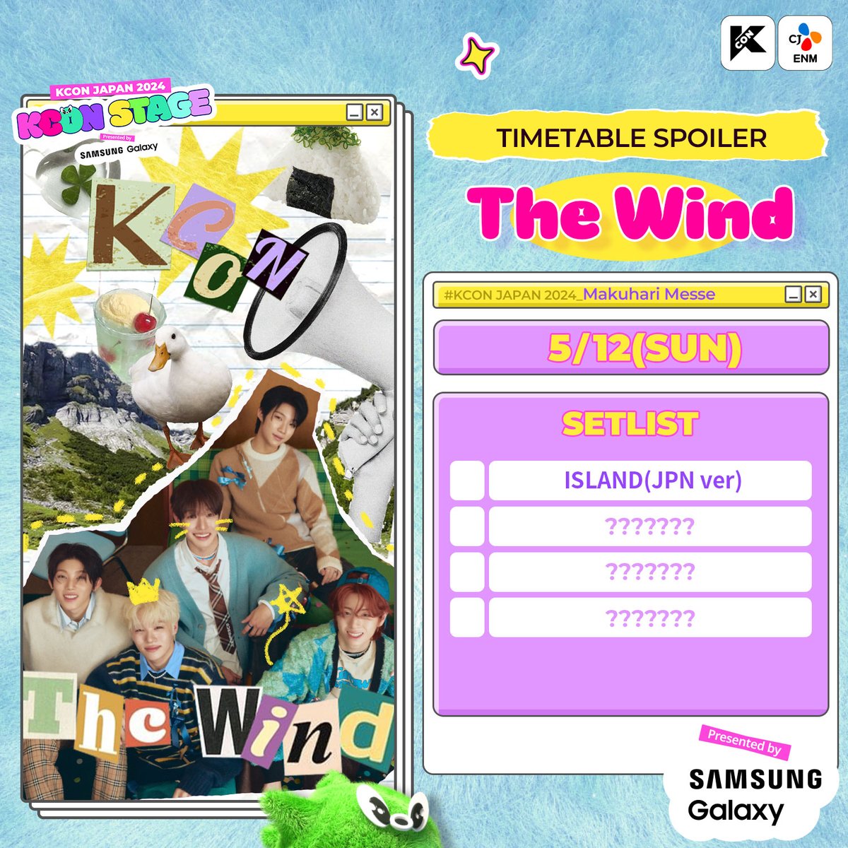 [#KCONJAPAN2024] KCON STAGE SPOILER   

MAY 10 💙 #ISSUE 
MAY 11 💙 #TEMPEST 
MAY 12 💙 #THEWIND   

🎈2024.05.10.-05.12 
🎫 bit.ly/3vrYG1I