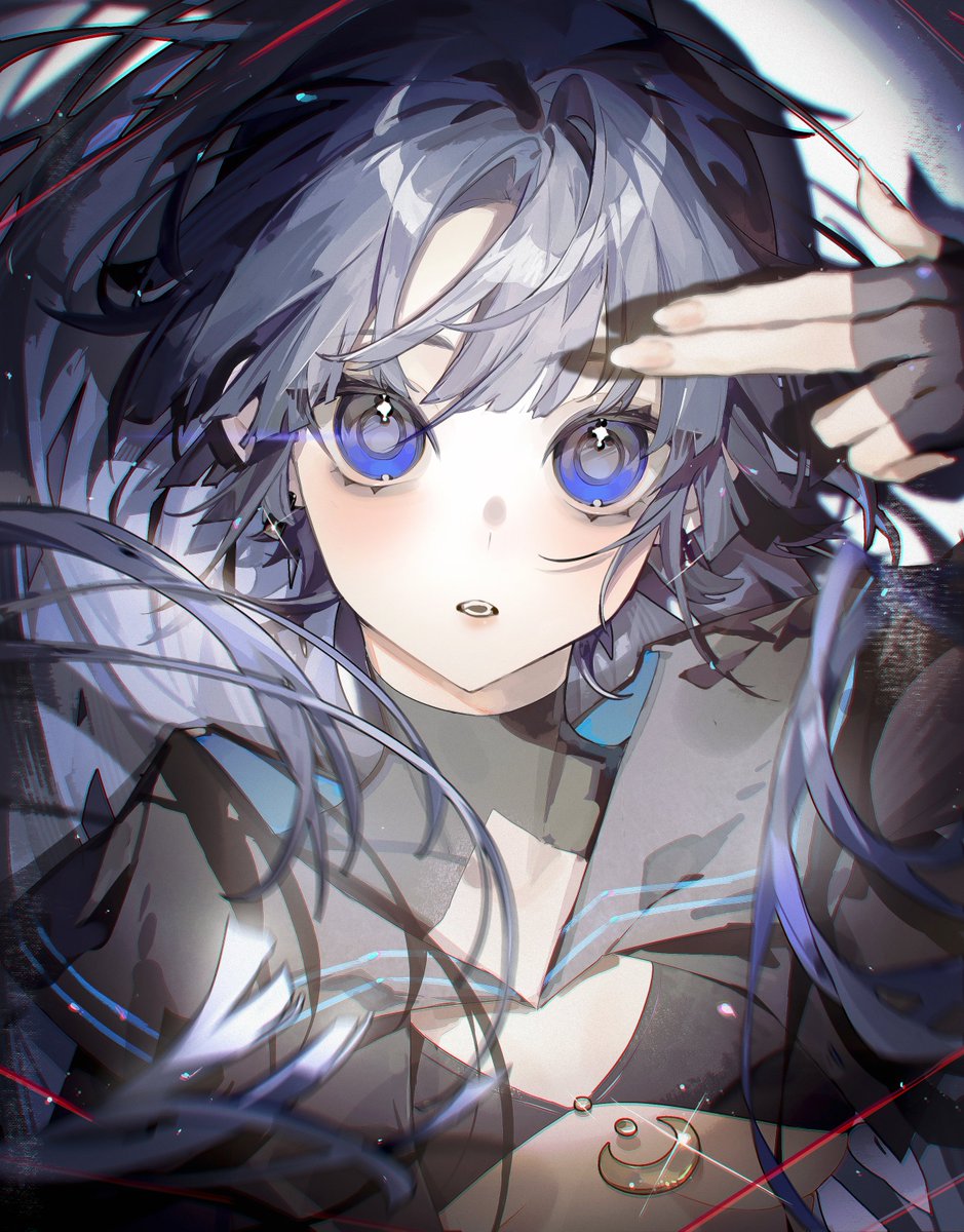 1girl solo long hair looking at viewer blue eyes gloves jewelry  illustration images