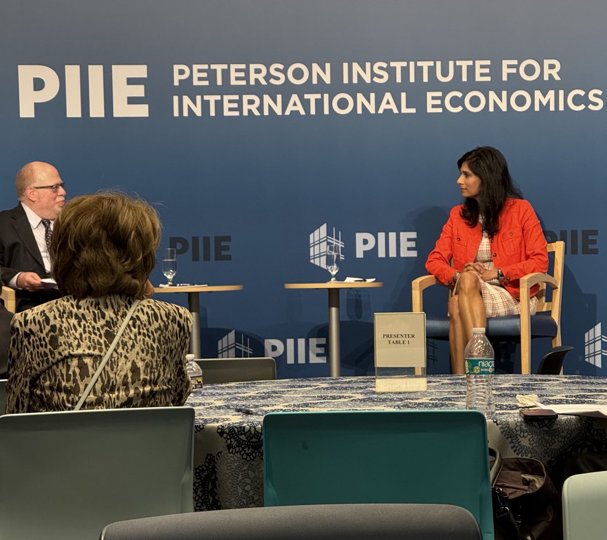 Two days of fascinating seminars. Gita Gopinath talking to Adam Posen at the meeting of IMF & Peterson Institute of International Economics, on Rethinking Economic Policy: Steering Structural Change.