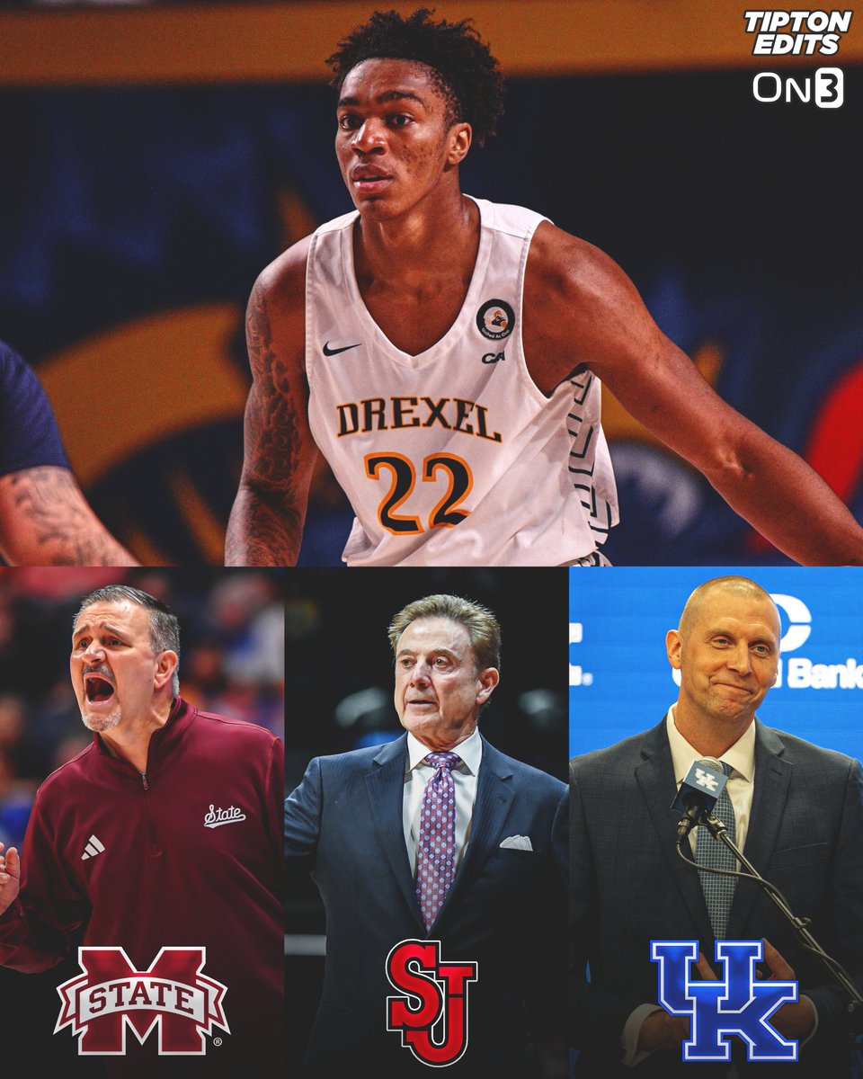 JoeTipton's tweet photo. NEWS: Drexel transfer F/C Amari Williams (@amxriwillixms) has cut his list to three schools, his agent @georgelangberg of GSL Sports Group tells @on3 (in no particular order):

Kentucky
St. John's 
Mississippi State

The 6-10 big man will begin his final official visit to Kentucky on Saturday. Williams is a three-time CAA Defensive POY and boasts and 7-foot-5 wingspan. 

https://t.co/hT5rimXGA6