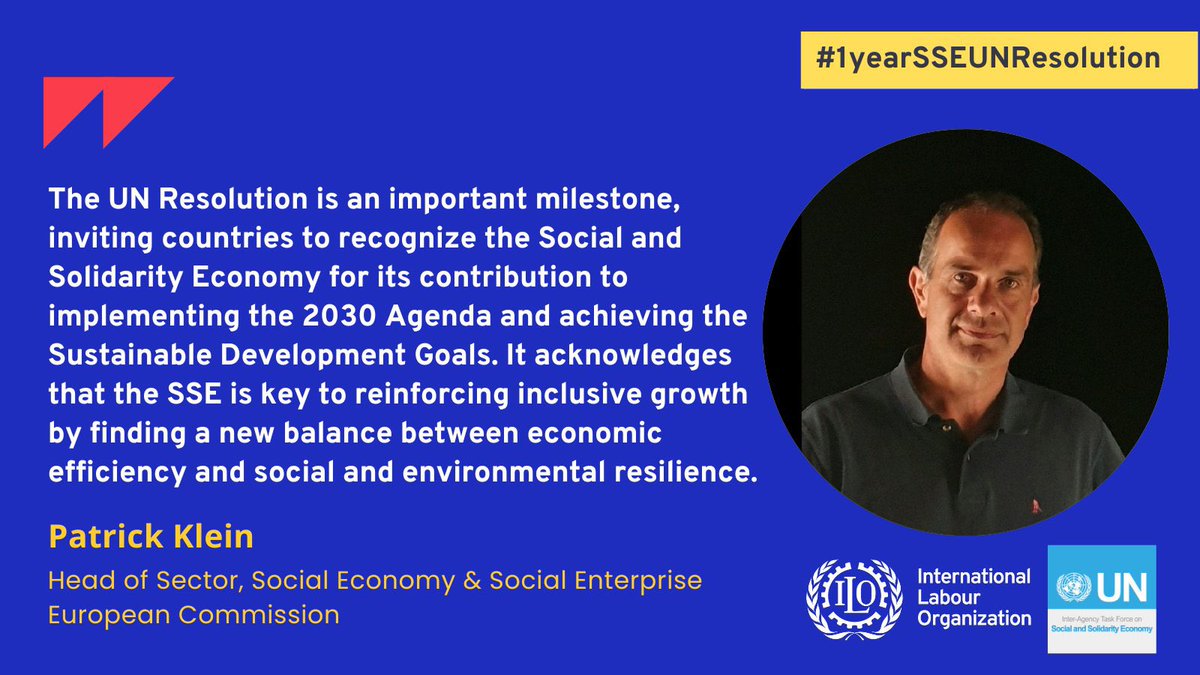 Many thanks 🙏🏽 to @patrickklein from @EU_Commission for joining the @ilo & @untfsse anniversary webinar on #1yearsseunresolution 

He reflected on progress on the #EU action plan and @coe recommendation on the #SSE in the past year.