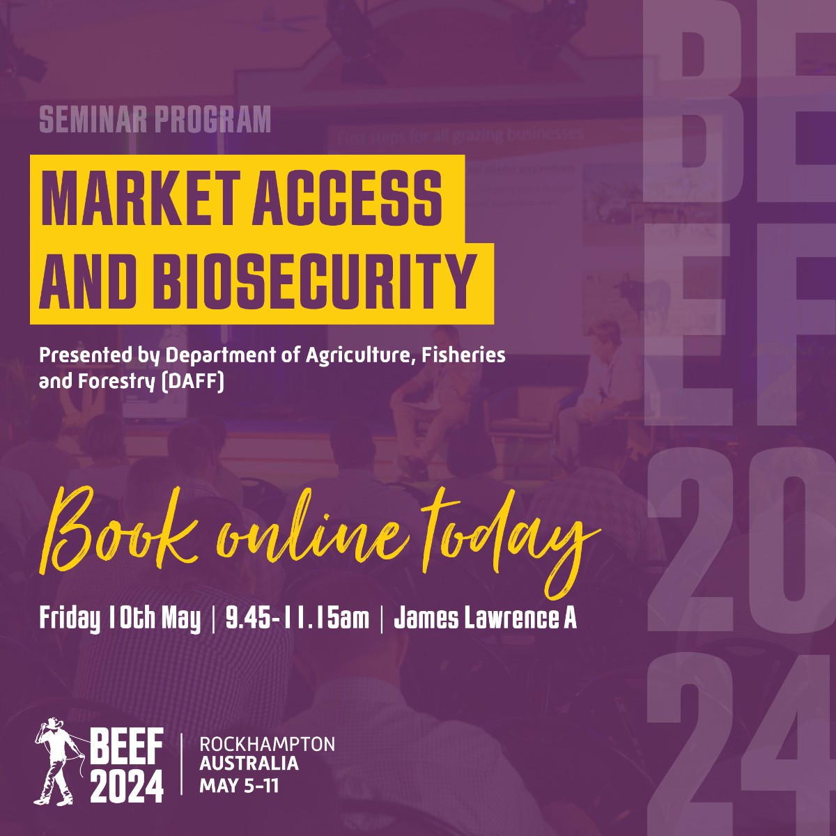 Hear about the national priorities for agriculture, fisheries and forestry, drought resilience, sustainability, trade regulations, and more at our @BeefAustralia 2024 seminars! For more information and to book, visit: brnw.ch/21wIXKT #beef2024 #beefaustralia