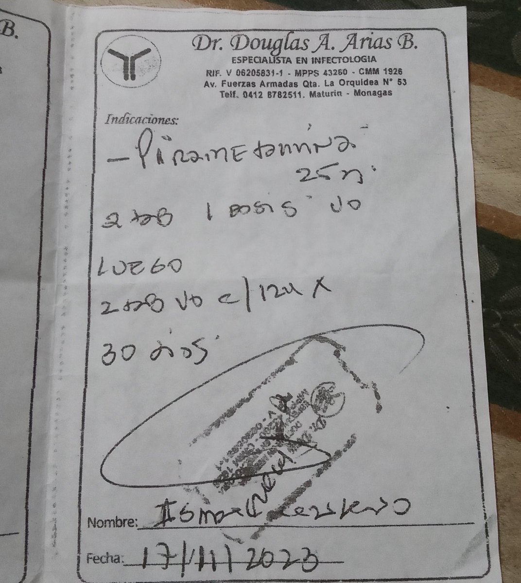 Buenas noches. Para paciente diagnosticado con toxoplasmosis, se busca urgentemente el medicamento pirimetamina. El infectólogo se lo recetó desde hace unos meses y nada que lo ubican y el paciente ha desmejorado mucho, afectando su visión y su estado emocional por la situación
