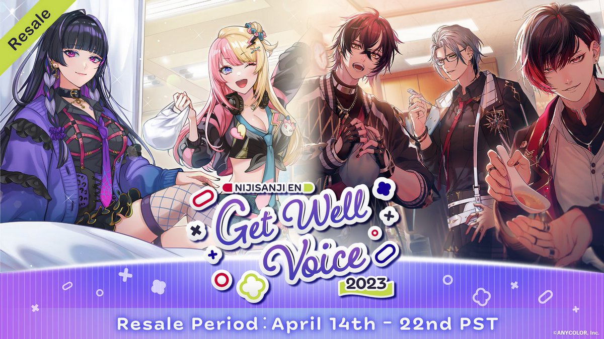 【Get Well Voice 2023 resale ongoing】 Take two and call me in the morning💊 NIJISANJI EN Get Well Voice 2023 packs are available again on the #NIJISANJI_EN Official Store until Apr 22 (Mon), 7:59 PDT! 🔻Store: nijisanji-store.com/collections/ge…