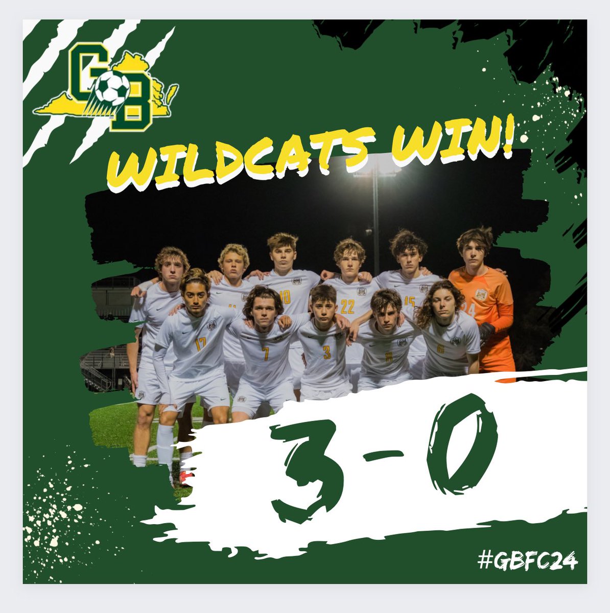 GBWildcats_BSOC's tweet photo. FINAL ⚽️

⚪️ GB 3-0 WB 🟡
🥅: Tim, Jack, Cole
🤝: Carson, Niko, Reed
❌ GRIFFFF adds another clean sheet 

#GBFC24 https://t.co/V4FLLE5GQS