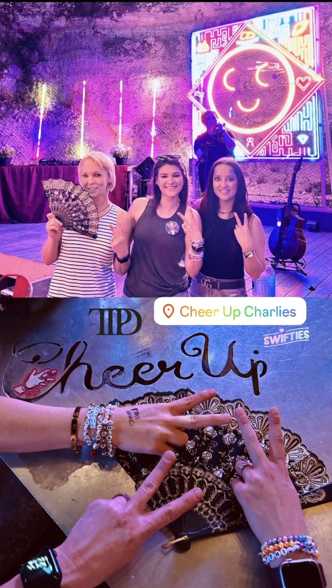 Only ✌🏼hours until #tsTTPD  has us “Down Bad” - Good thing we are at @CheerUpCharlies for this #TS11 release party! 🪩✨ #AustinTX 
@taylornation13 @taylorswift13 
#TorturedPoetUniform #Boardmeeting 
*the ✌🏼’s are ✌🏼ing