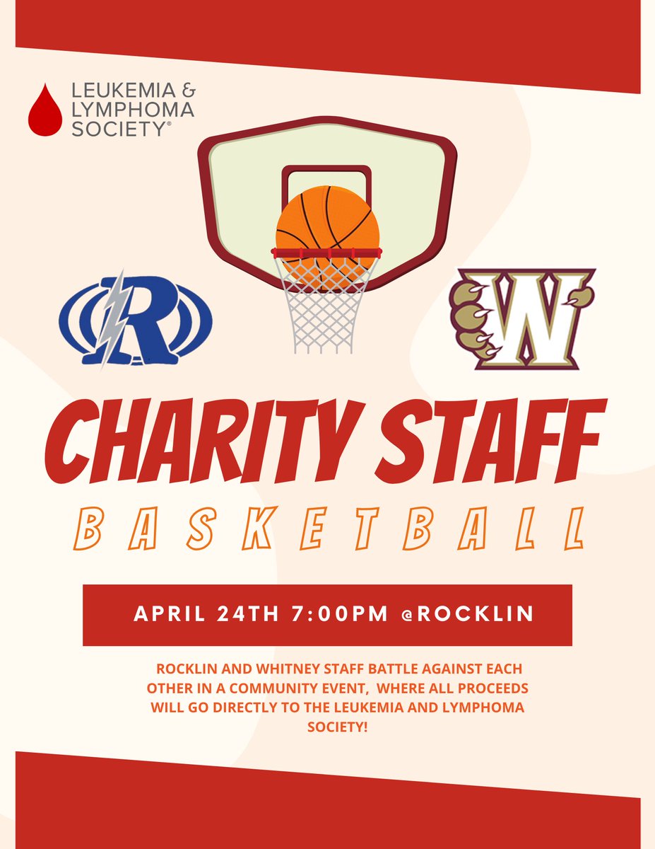 Next Wednesday, the rivalry continues with the 2nd Annual Rocklin and Whitney Staff basketball game. This is can’t miss entertainment for anyone in Rocklin. All proceeds go to the Leukemia & Lymphoma Society!