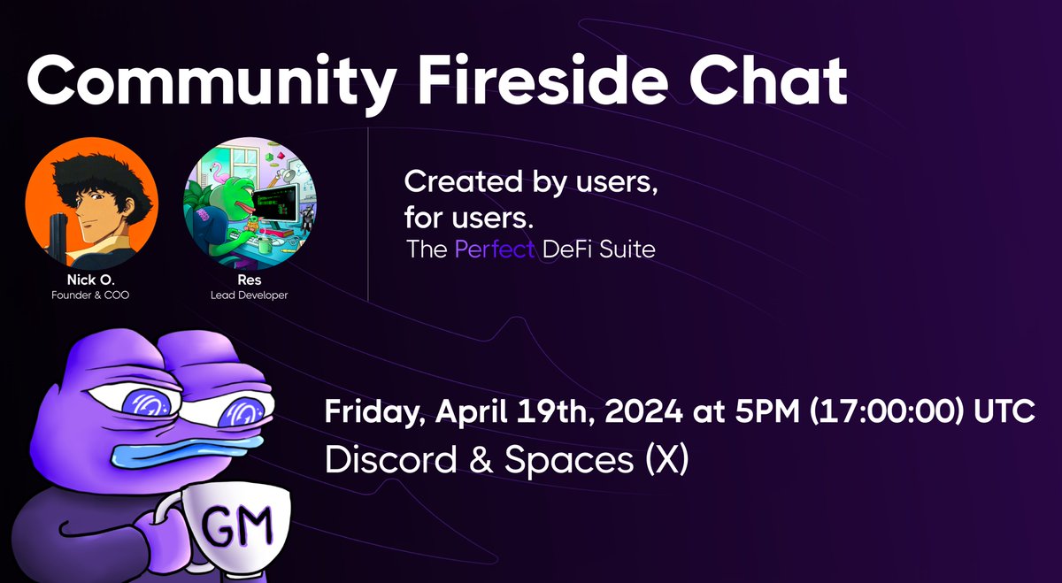 Join us tomorrow for our first fireside chat! We will be discussing protocol development and also giving users a chance to voice their feedback about the protocol currently. The discussion will be hosted live on Discord and Spaces (X) at 5PM (17:00:00) UTC every Friday.