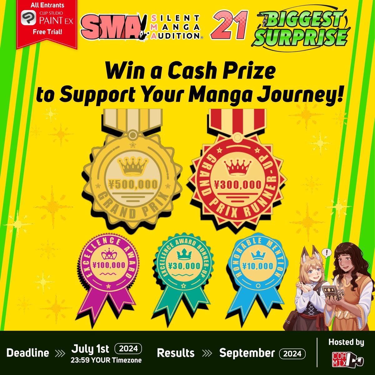 Join #SMA21 for the chance to win a cash prize!! 💰 Winners can use the money they receive from SMA to buy new art supplies, or simply to support themselves financially as they pursue their dream of becoming a professional creator! ✒️🇯🇵 #SilentMangaAudition #manga #debut #Japan