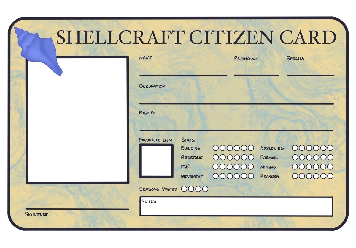 thank you for 100 followers! as a treat, we're giving you a blank shellcraft citizen card to make your own! tag us so we can see!🐚💙