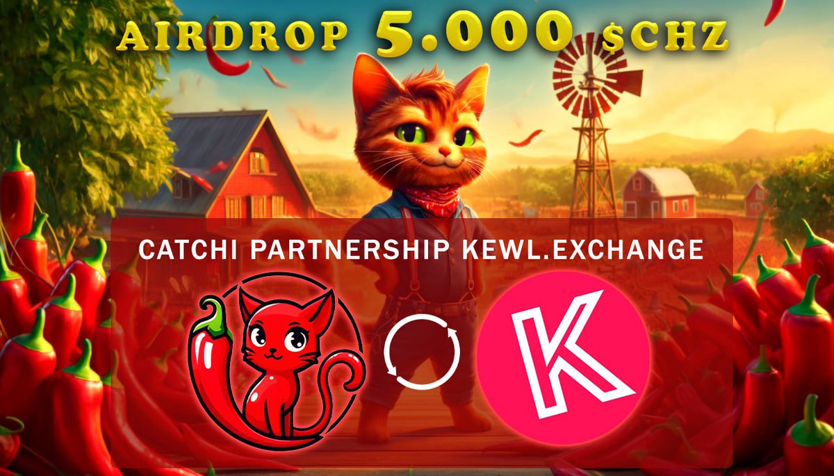 #AIRDROP Partnership Announcement 🌶️🌶️ 5000 $CHZ for 10 members lucky 🗓️~7days 🚧Rules: 🫑 Like and RT this post. 🫑 Comment: $CATCHI and $KWL + Tag 3 friends + Chiliz Address 🫑 Follow: @CatChiliz and @kewlswap $CATCHI $KWL $CHZ #Chiliz