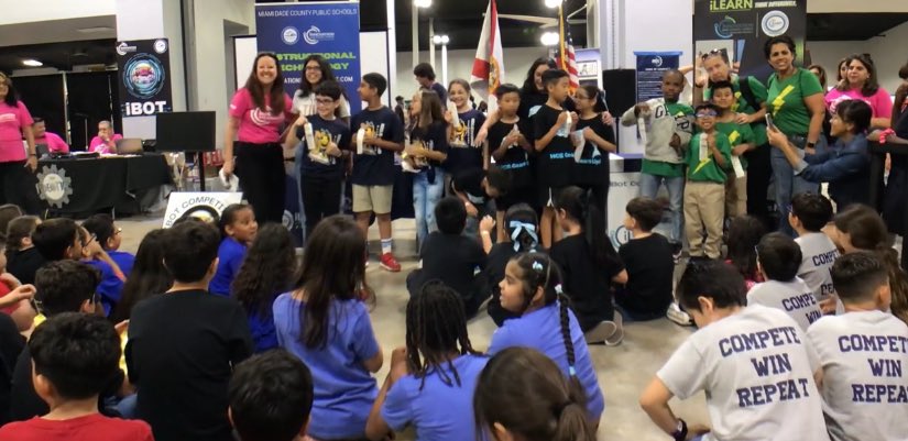 A special delivery by @iLearnMDCPS to the students @HGESDolphins earning a prize check from the @miamiyouthfair! These amazing teams placed in the DigiCon VEXcode VR event and in the Robotics iBOT event. Congratulations🎉🎉